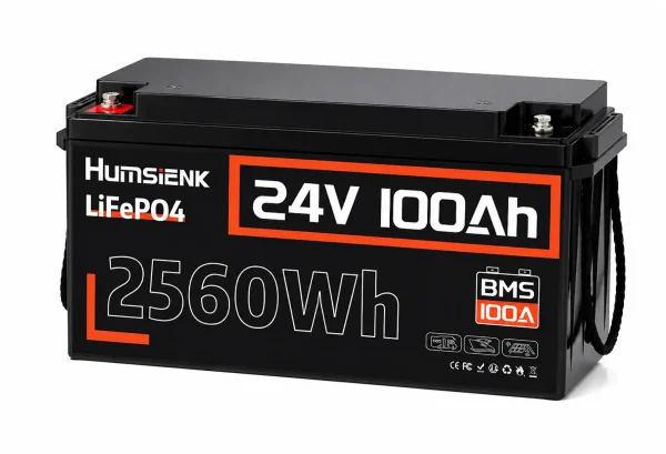 Batería de litio LiFePO4 Humsienk 24V 100Ah 2560Wh con BMS 100A