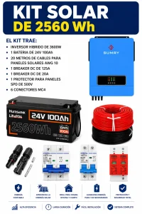 Kit Solar 2560Wh con Inversor Híbrido SUMRY 3600W y Batería LiFePO4 24V 100Ah