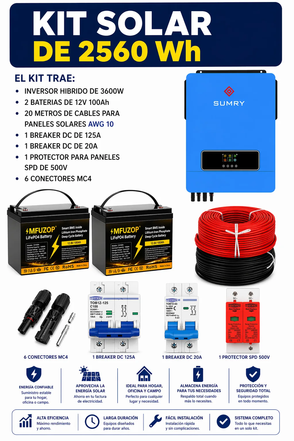 Kit solar 2560Wh y 3600W