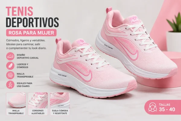 Tenis Deportivos Casual Rosa para Mujer