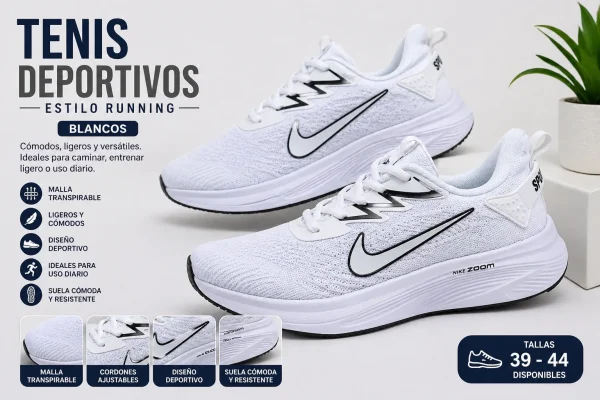 Tenis Deportivos Blancos Estilo Running