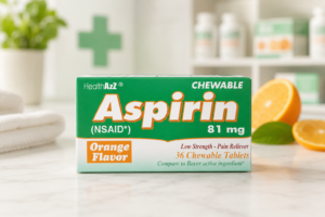 ChatGPT Image 23 ago 2026, 11_01_10 Aspirina HealthAzZ 81 mg Chewable Orange Flavor – 36 Tabletas