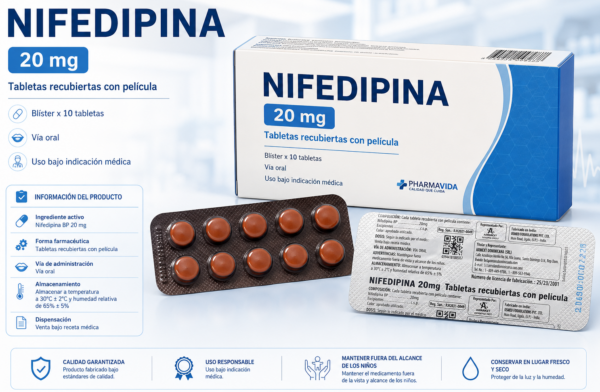 ChatGPT Image 23 ago 2026, 15_42_58 Nifedipina 20 mg Pharmavida – 10 Tabletas