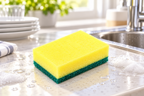 Esponja fresca junto al fregadero Esponja de Cocina con Fibra Abrasiva