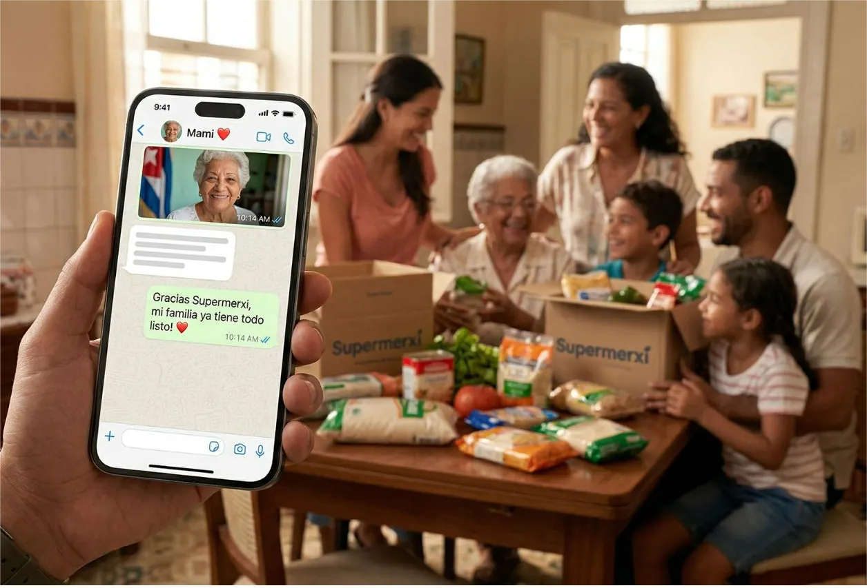 Familia recibiendo apoyo mediante Supermerxi